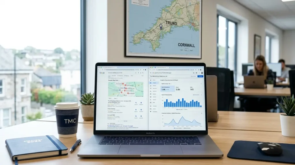 SEO dashboard showing Google local rankings and business visibility for Truro, Cornwall