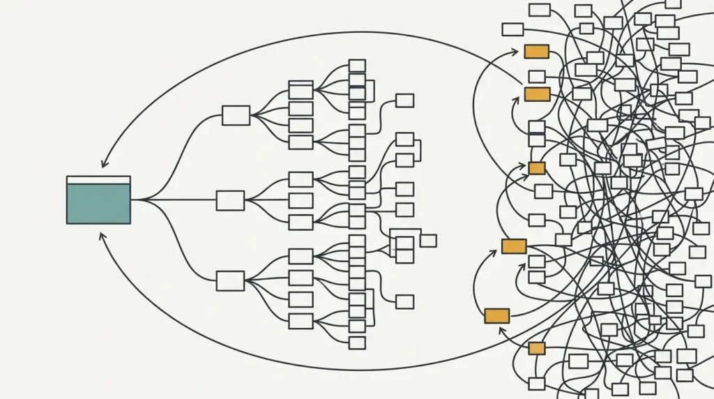Diagram showing one category page generating thousands of filtered URLs, with canonical tags consolidating them back