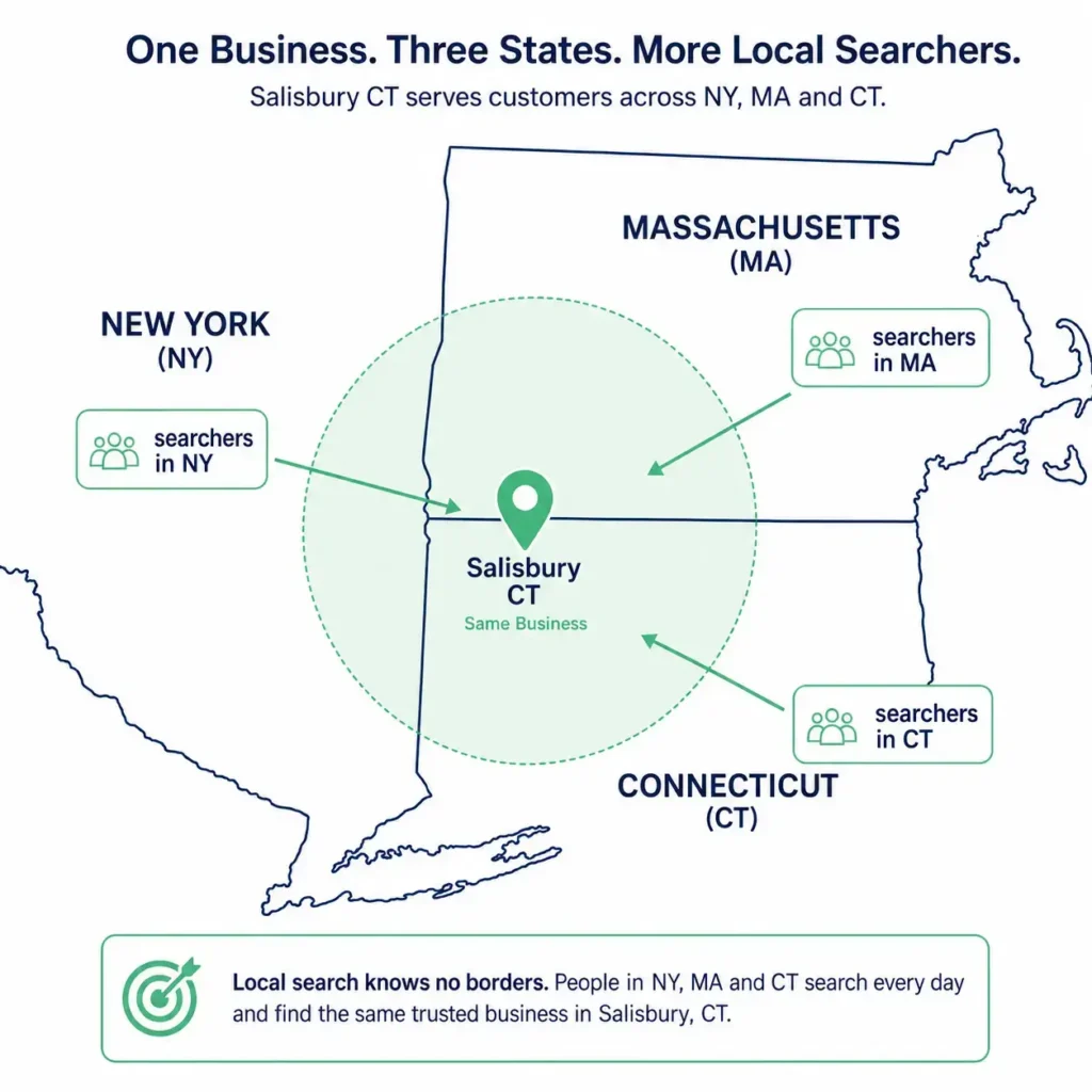 Diagram of a Salisbury CT service area overlapping Connecticut, New York and Massachusetts